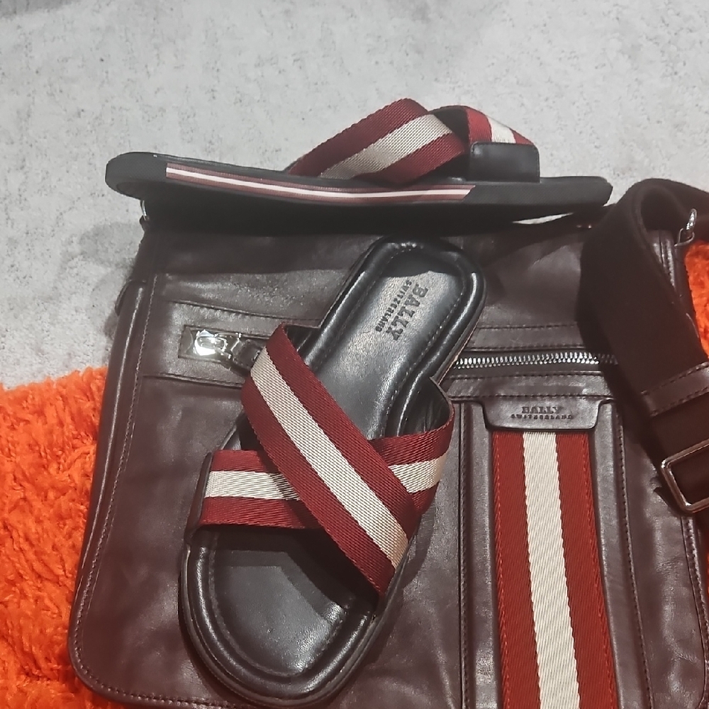 Red and White Striped Sandals with Bag
